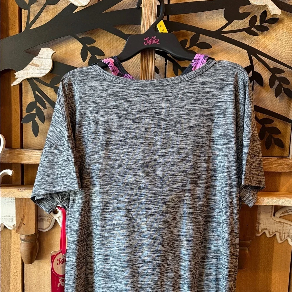 Justice Gray Tee and sports bra set with Colorful Floral Design